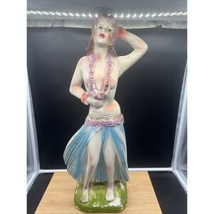 Vintage 30s 40s Tall Hawaiian Hula Girl Carnival Chalkware